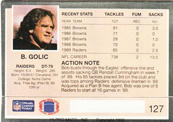 1990 Action Packed #127 Bob Golic Back
