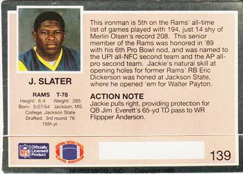 1990 Action Packed #139 Jackie Slater Back