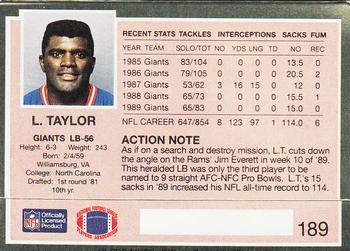 1990 Action Packed #189 Lawrence Taylor Back