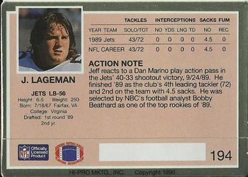1990 Action Packed #194 Jeff Lageman Back