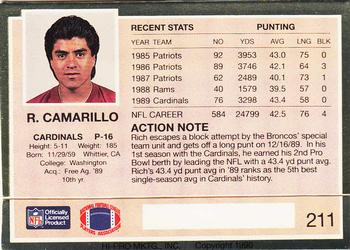1990 Action Packed #211 Rich Camarillo Back