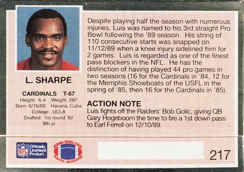 1990 Action Packed #217 Luis Sharpe Back