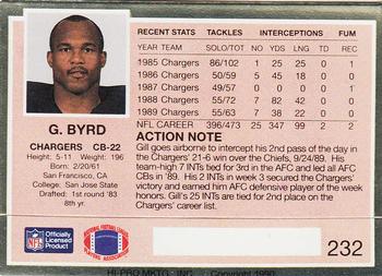 1990 Action Packed #232 Gill Byrd Back