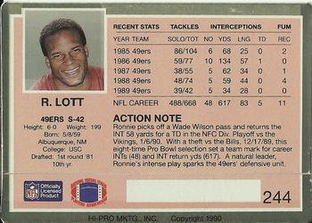 1990 Action Packed #244 Ronnie Lott Back