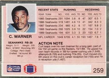1990 Action Packed #259 Curt Warner Back