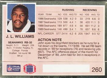 1990 Action Packed #260 John L. Williams Back