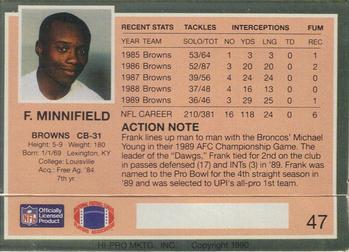 1990 Action Packed #47 Frank Minnifield Back