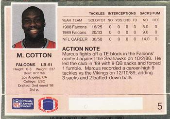 1990 Action Packed #5 Marcus Cotton Back