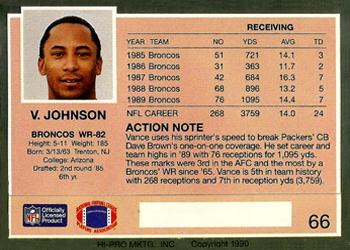 1990 Action Packed #66 Vance Johnson Back