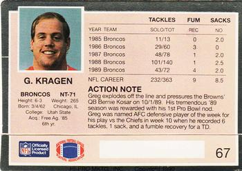 1990 Action Packed #67 Greg Kragen Back