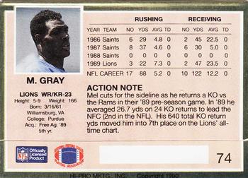 1990 Action Packed #74 Mel Gray Back