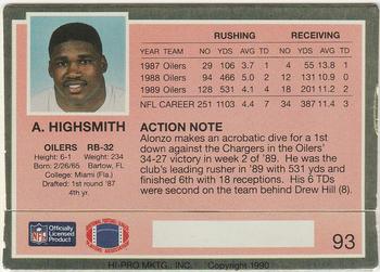 1990 Action Packed #93 Alonzo Highsmith Back