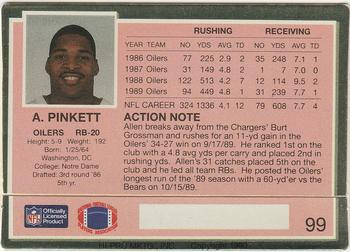 1990 Action Packed #99 Allen Pinkett Back