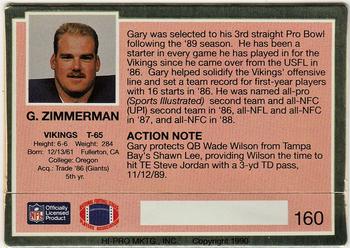 1990 Action Packed #160 Gary Zimmerman Back