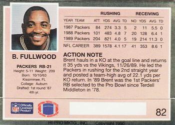 1990 Action Packed #82 Brent Fullwood Back