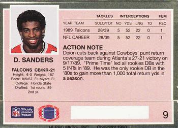 1990 Action Packed #9 Deion Sanders Back