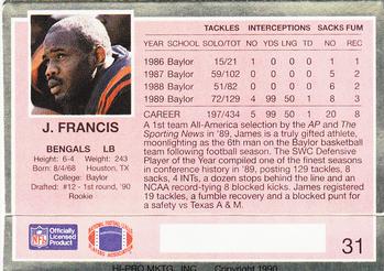 1990 Action Packed Rookie/Update #31 James Francis Back