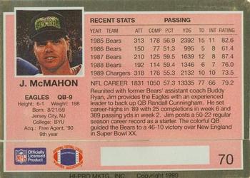 1990 Action Packed Rookie/Update #70 Jim McMahon Back