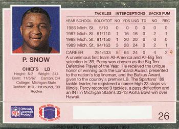 1990 Action Packed Rookie/Update #26 Percy Snow Back