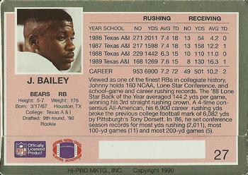 1990 Action Packed Rookie/Update #27 Johnny Bailey Back