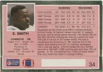 1990 Action Packed Rookie/Update #34 Emmitt Smith Back