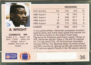 1990 Action Packed Rookie/Update #36 Alexander Wright Back
