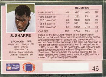 1990 Action Packed Rookie/Update #46 Shannon Sharpe Back