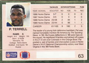 1990 Action Packed Rookie/Update #63 Pat Terrell Back
