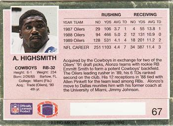 1990 Action Packed Rookie/Update #67 Alonzo Highsmith Back