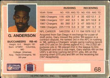 1990 Action Packed Rookie/Update #68 Gary Anderson Back