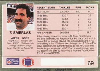 1990 Action Packed Rookie/Update #69 Fred Smerlas Back