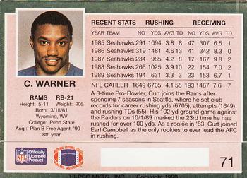 1990 Action Packed Rookie/Update #71 Curt Warner Back