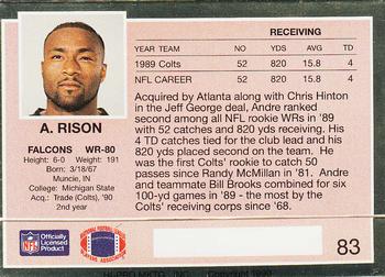 1990 Action Packed Rookie/Update #83 Andre Rison Back