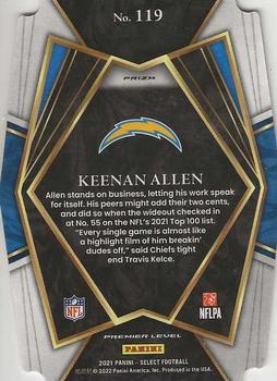 2021 Panini Select - Green and Yellow Prizm Die Cut #119 Keenan Allen Back