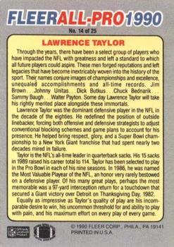 1990 Fleer - All-Pro #14 Lawrence Taylor Back