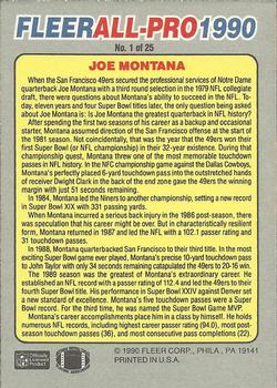 1990 Fleer - All-Pro #1 Joe Montana Back