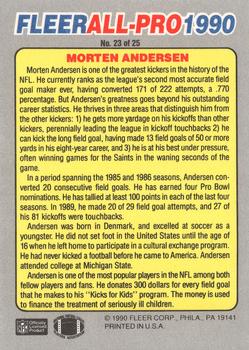 1990 Fleer - All-Pro #23 Morten Andersen Back