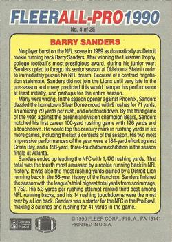 1990 Fleer - All-Pro #4 Barry Sanders Back