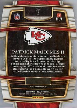 2021 Panini Select - Red and Blue Prizm Die Cut #2 Patrick Mahomes II Back