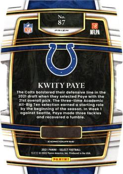 2021 Panini Select - Red and Blue Prizm Die Cut #87 Kwity Paye Back