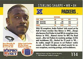1990 Pro Set #114 Sterling Sharpe Back