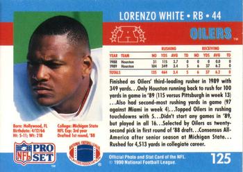1990 Pro Set #125 Lorenzo White Back