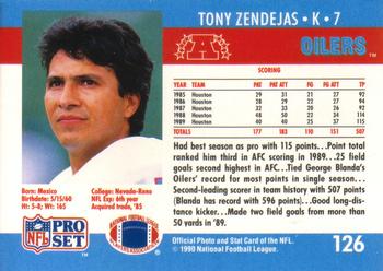 1990 Pro Set #126 Tony Zendejas Back