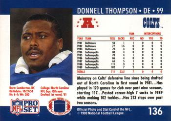 1990 Pro Set #136 Donnell Thompson Back