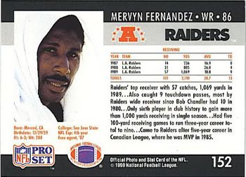 1990 Pro Set #152 Mervyn Fernandez Back