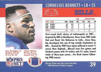 1990 Pro Set #39 Cornelius Bennett Back