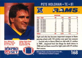 1990 Pro Set #168 Pete Holohan Back