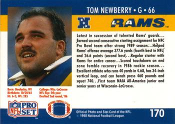 1990 Pro Set #170 Tom Newberry Back