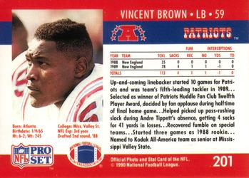 1990 Pro Set #201 Vincent Brown Back