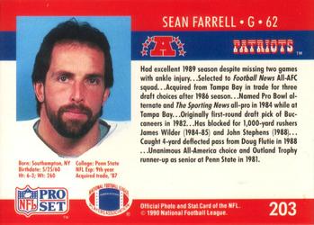 1990 Pro Set #203 Sean Farrell Back
